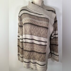 Liz Claiborne Neutral Tone Striped Cardigan Sweater - Size XL